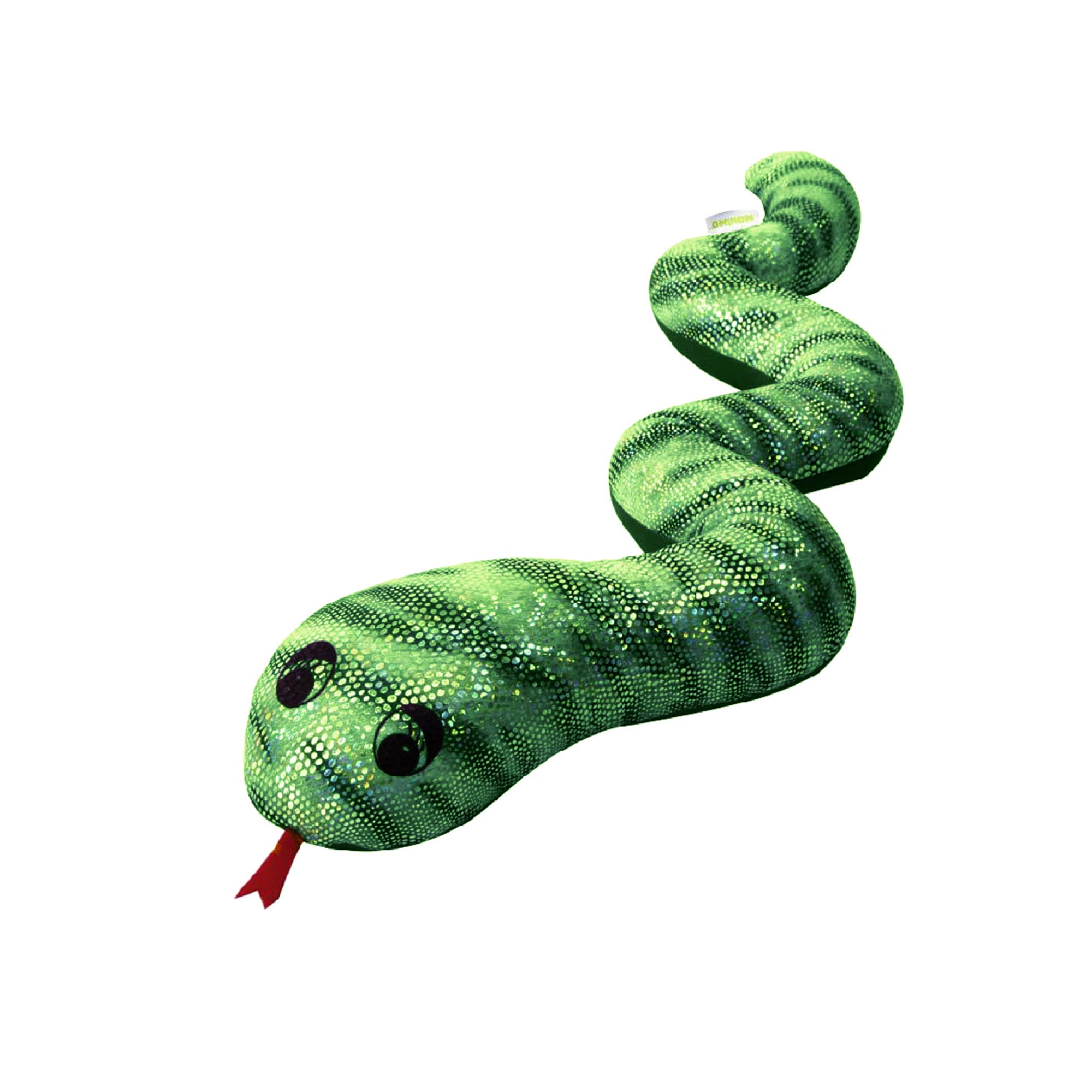 manimo green weighted snake plush displayed on a white background, highlighting its soft, flexible design.